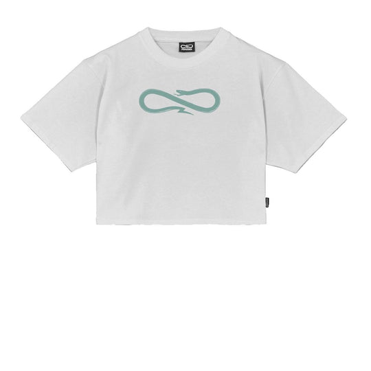 T-Shirt Cropped Damen Propaganda Logo Weiß