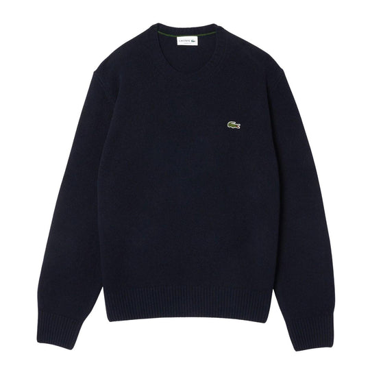 Lacoste Men's Crew Neck Carded Wool Sweater Blue