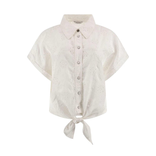Women's Guess Cropped English Lace Shirt White