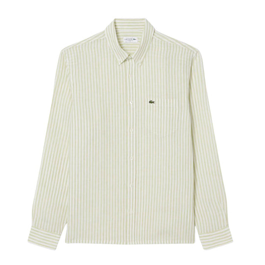 Camicia Uomo Lacoste Regular Fit Lino Bianco/Verde