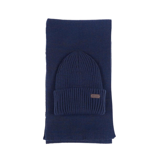 Geschenkset Herren Barbour Mütze+Schal Crimdon Blau Navy