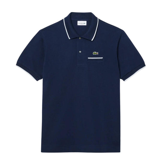 Herren Polo Lacoste in Kontrast Blau / Weiß