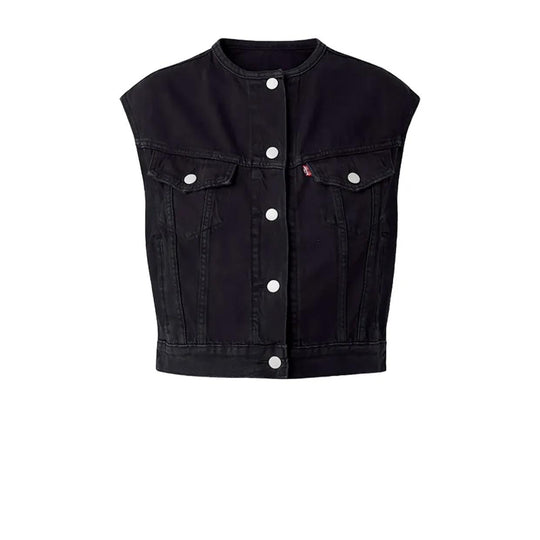 Gilet Donna Levi'S Trucker Lightweight Shrunken Anni 90 Senza Colletto Nero Lavato