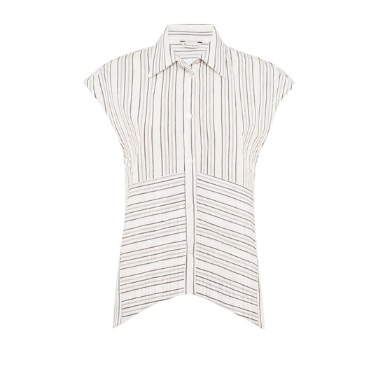 Camicia Donna Manila Grace Smanicata Over Rigata Bianco/Nero/Grigio