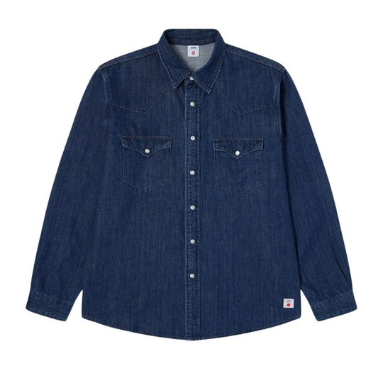 Herren Hemd Edwin Western Denim Karo Dunkelblau