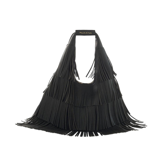 Damentasche Manila Grace Tasche All Over Fransen Schwarz