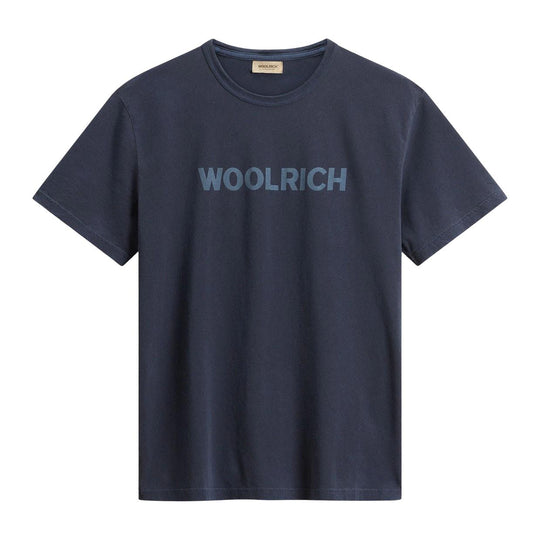 T-shirt Uomo Woolrich Logo Tinta In Capo Blu