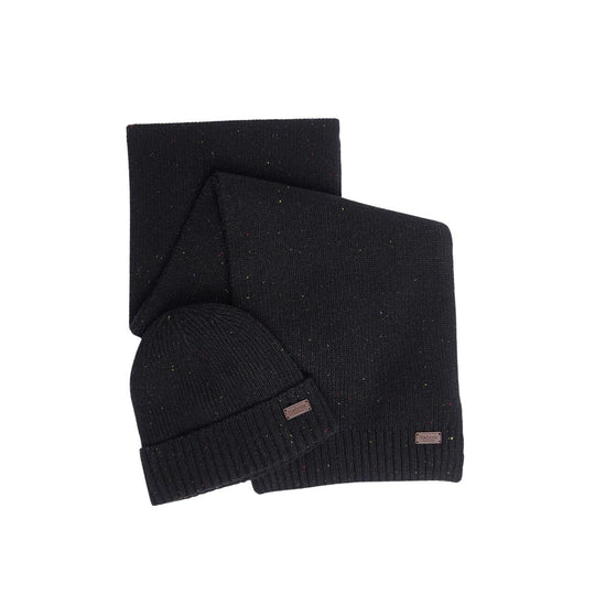Geschenkset Barbour Hut+Schal Carlton Fleck Schwarz
