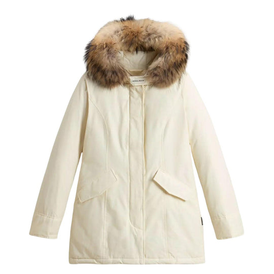 Women's Woolrich Arctic Parka Ramar Jacket with Removable Cream White Fur