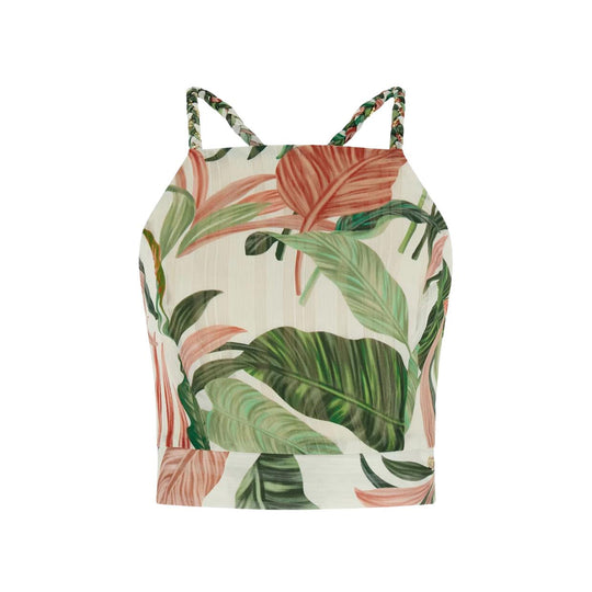 Top Donna Guess Gaelle Crop Fiori Beige Multicolor